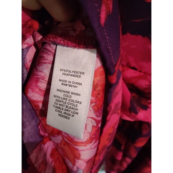 Adyson Parker Pink Purple Floral Ruffle Button-Up High Low LS Blouse Top L - Picture 9 of 9